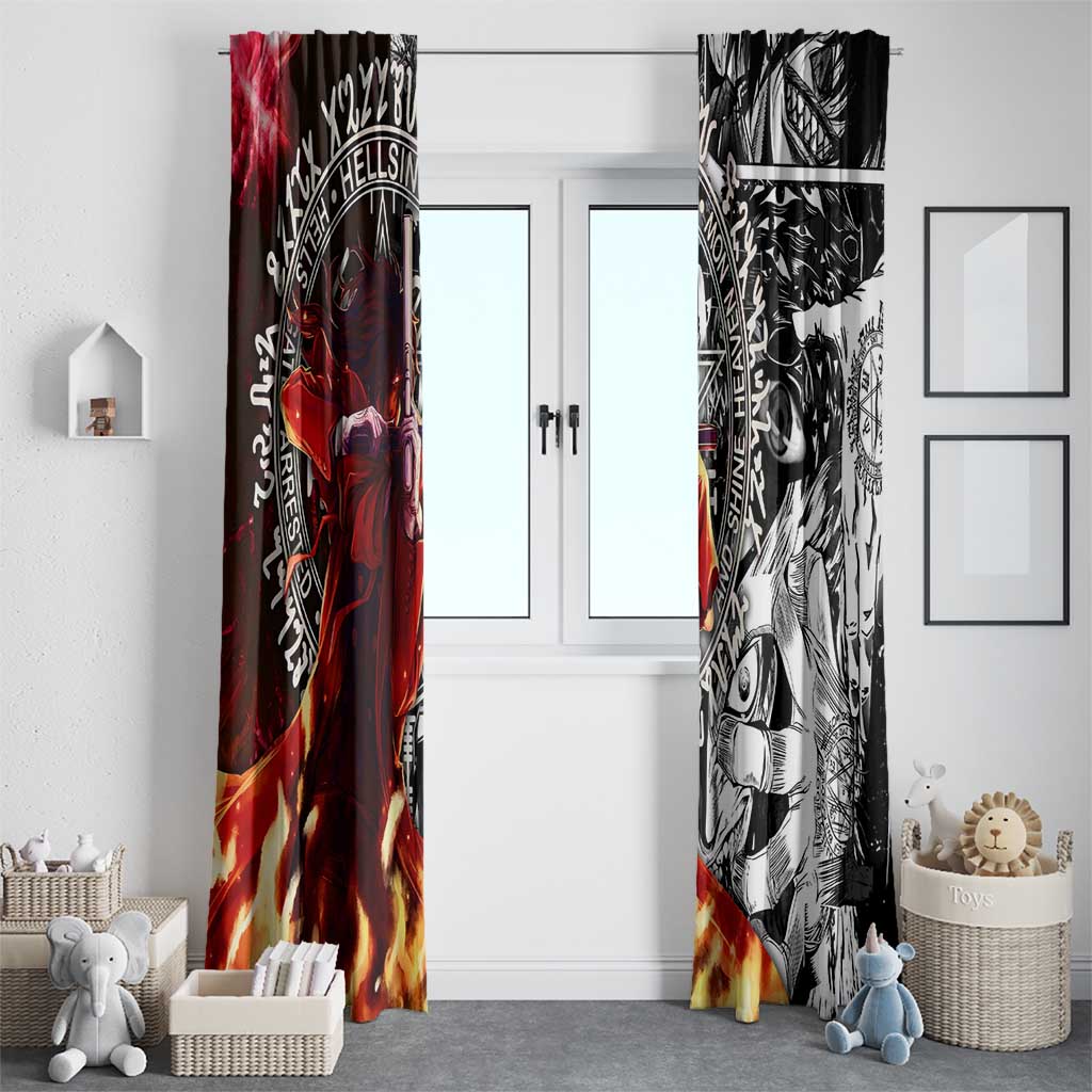 Alucard Hellsing Manga Collage Black and Red Design Window Curtain with Gun Pose and Symbolic Silhouettes - The Mazicc
