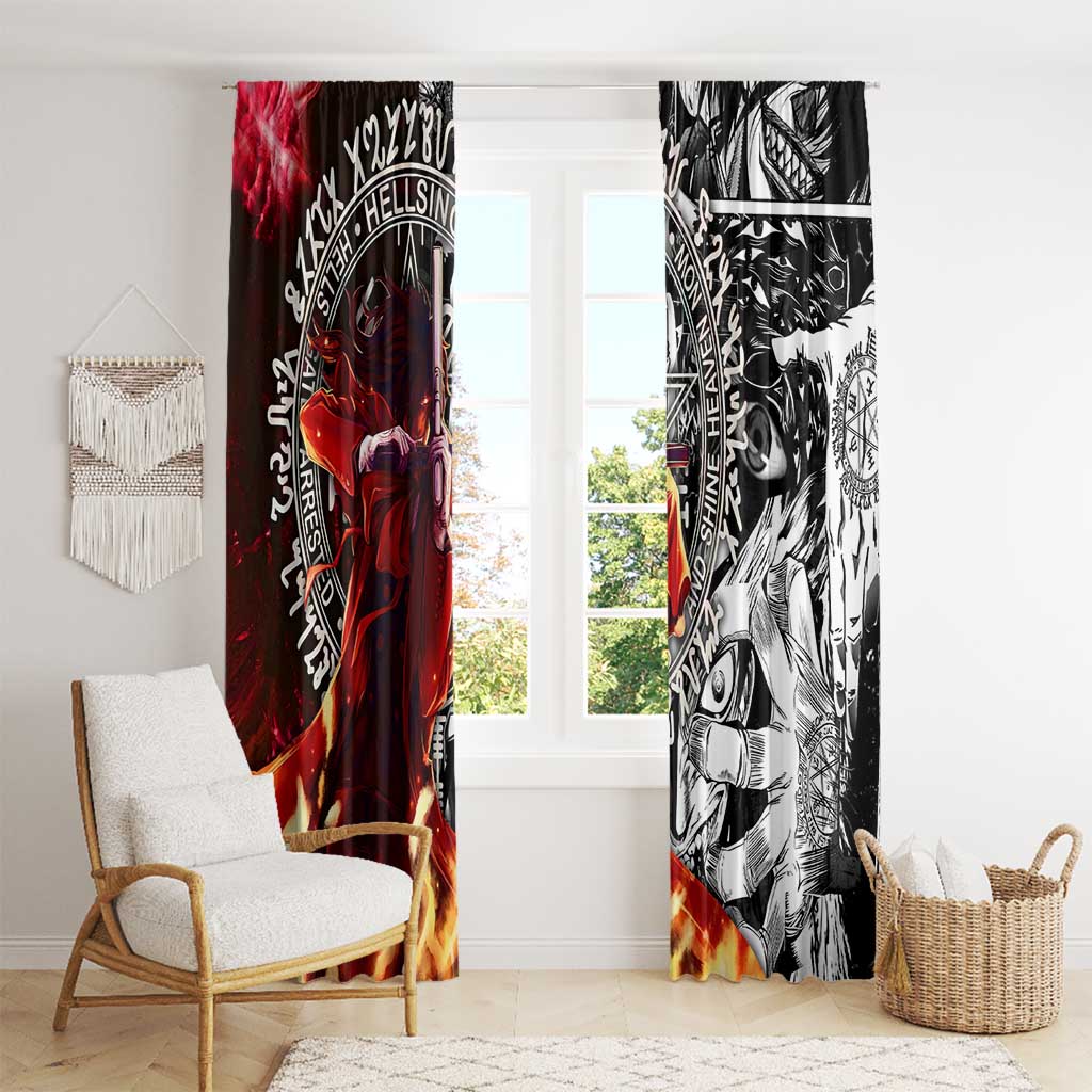 Alucard Hellsing Manga Collage Black and Red Design Window Curtain with Gun Pose and Symbolic Silhouettes - The Mazicc