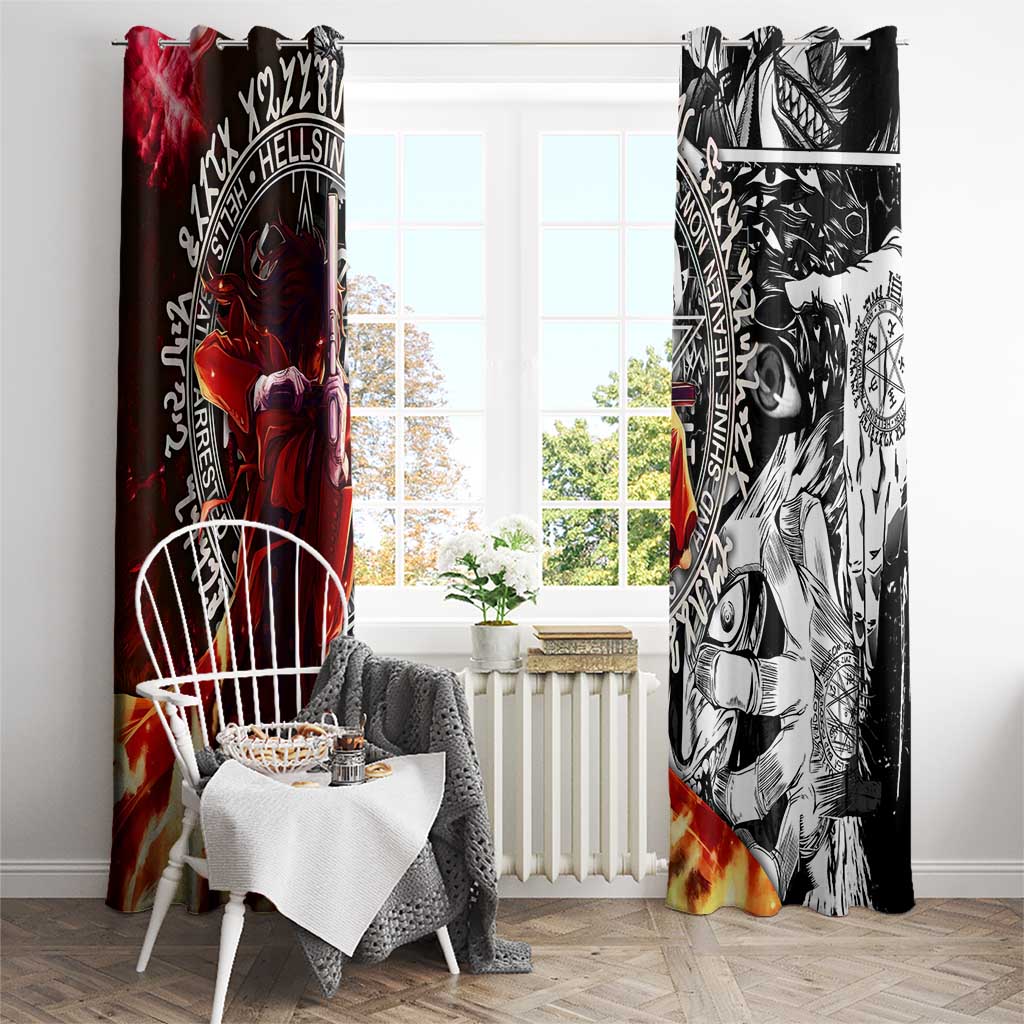 Alucard Hellsing Manga Collage Black and Red Design Window Curtain with Gun Pose and Symbolic Silhouettes - The Mazicc
