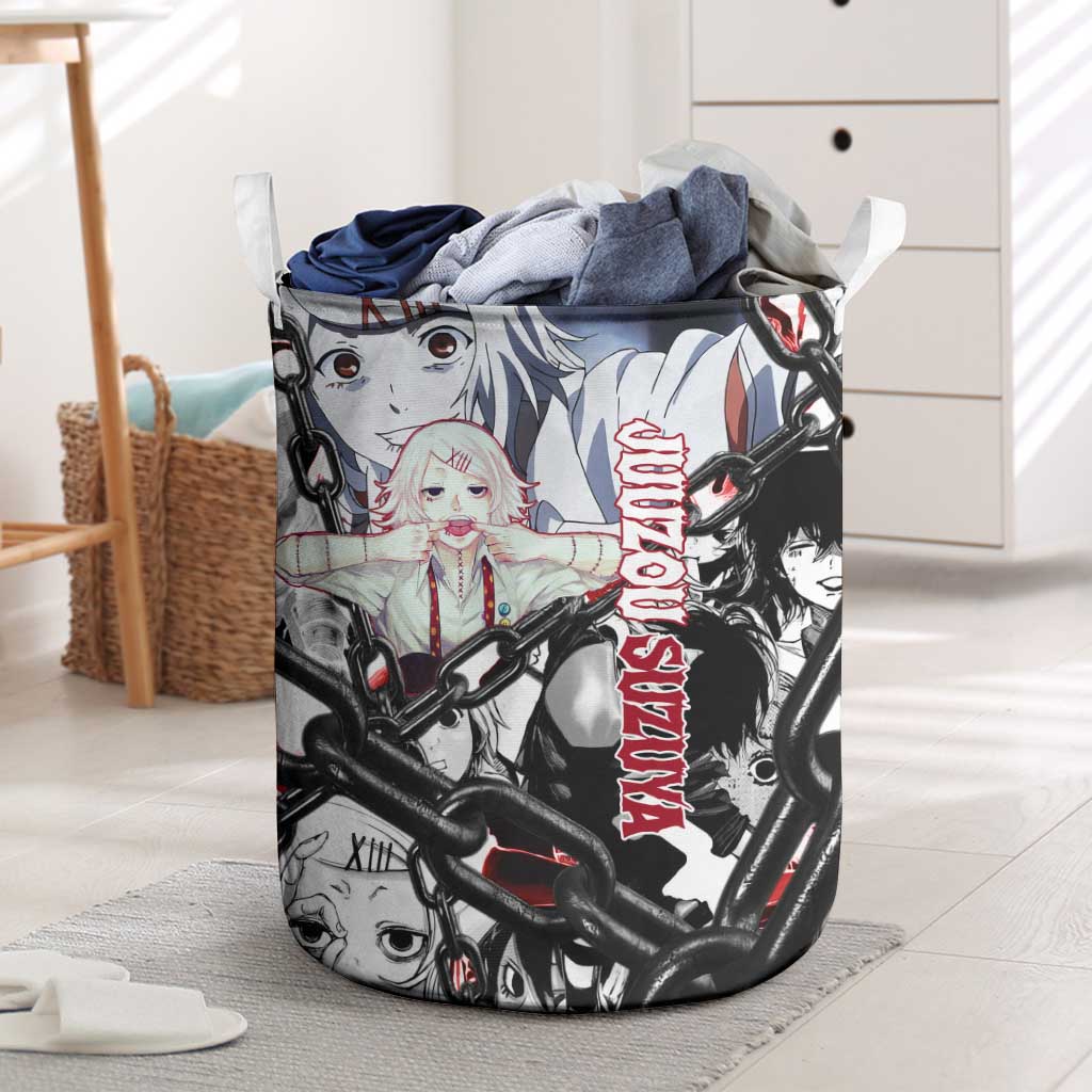 Juuzou Suzuya Tokyo Ghoul Black and White Manga Style Design Laundry Basket with Red Accents and Chain Weapon Motif - The Mazicc