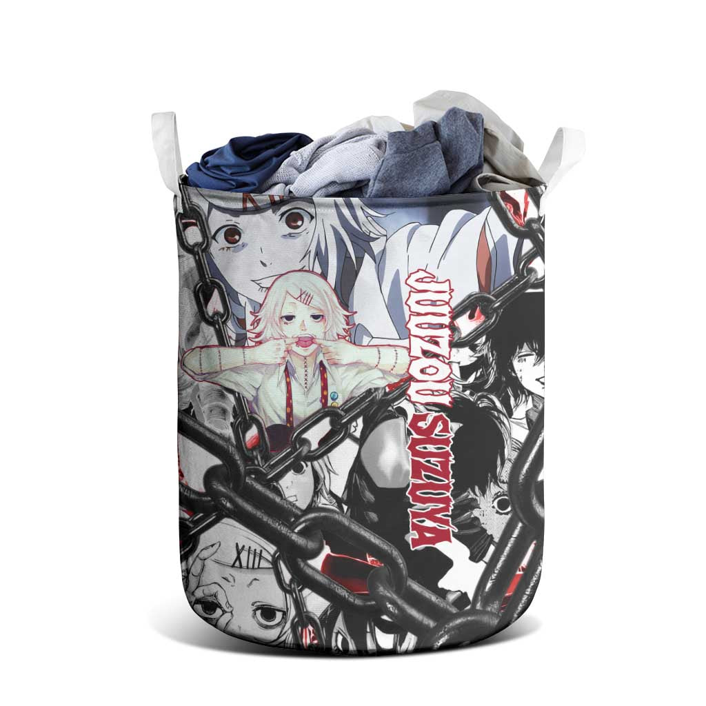 Juuzou Suzuya Tokyo Ghoul Black and White Manga Style Design Laundry Basket with Red Accents and Chain Weapon Motif - The Mazicc