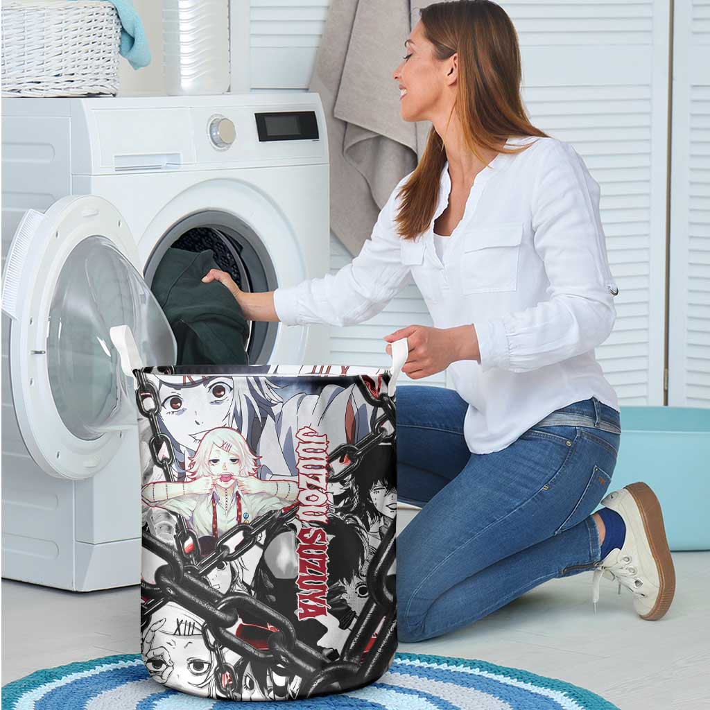 Juuzou Suzuya Tokyo Ghoul Black and White Manga Style Design Laundry Basket with Red Accents and Chain Weapon Motif - The Mazicc