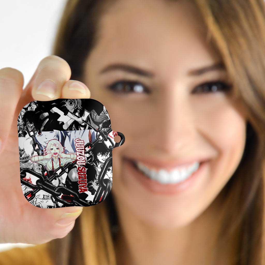 Juuzou Suzuya Tokyo Ghoul Black and White Manga Style Design AirPods Case with Red Accents and Chain Weapon Motif - The Mazicc