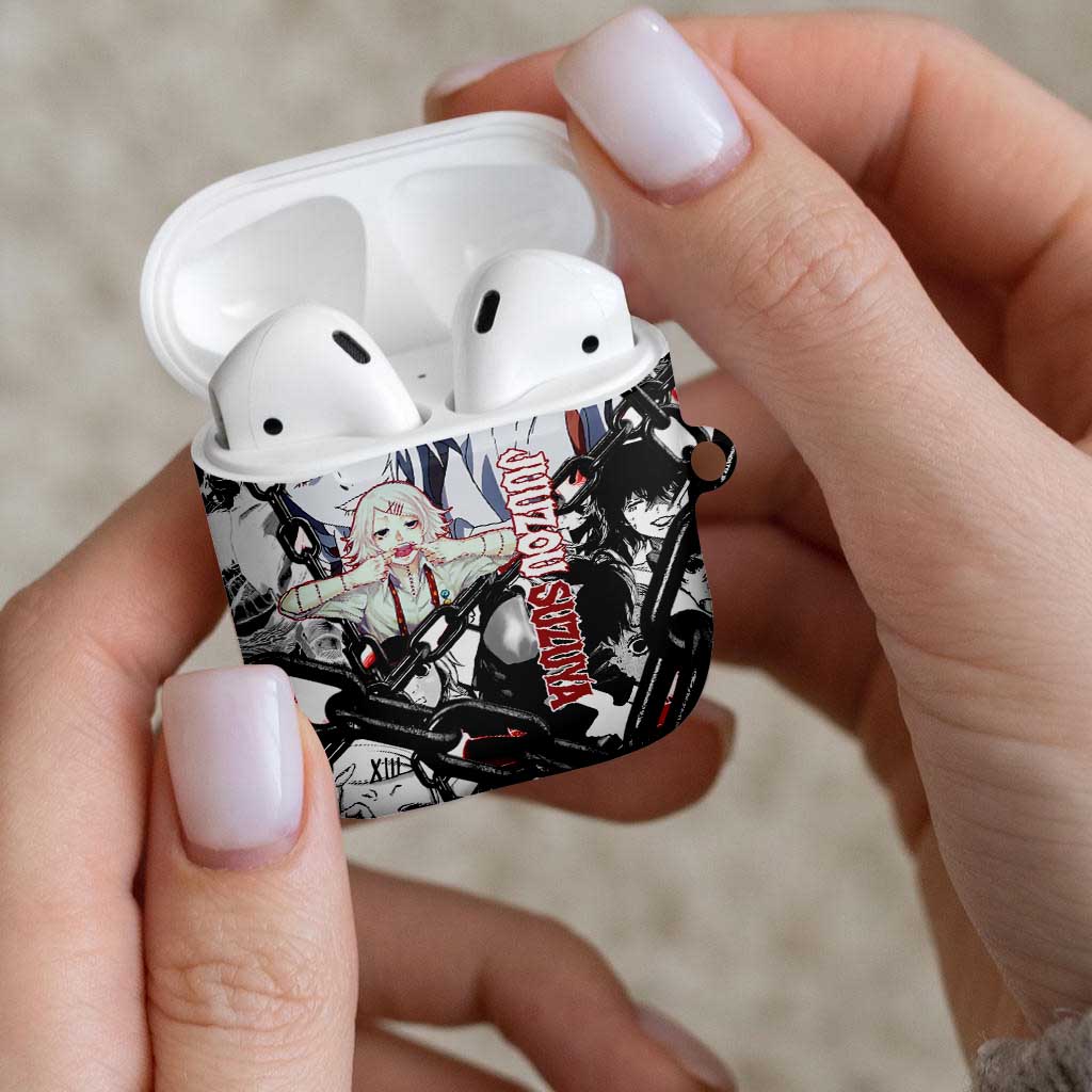 Juuzou Suzuya Tokyo Ghoul Black and White Manga Style Design AirPods Case with Red Accents and Chain Weapon Motif - The Mazicc