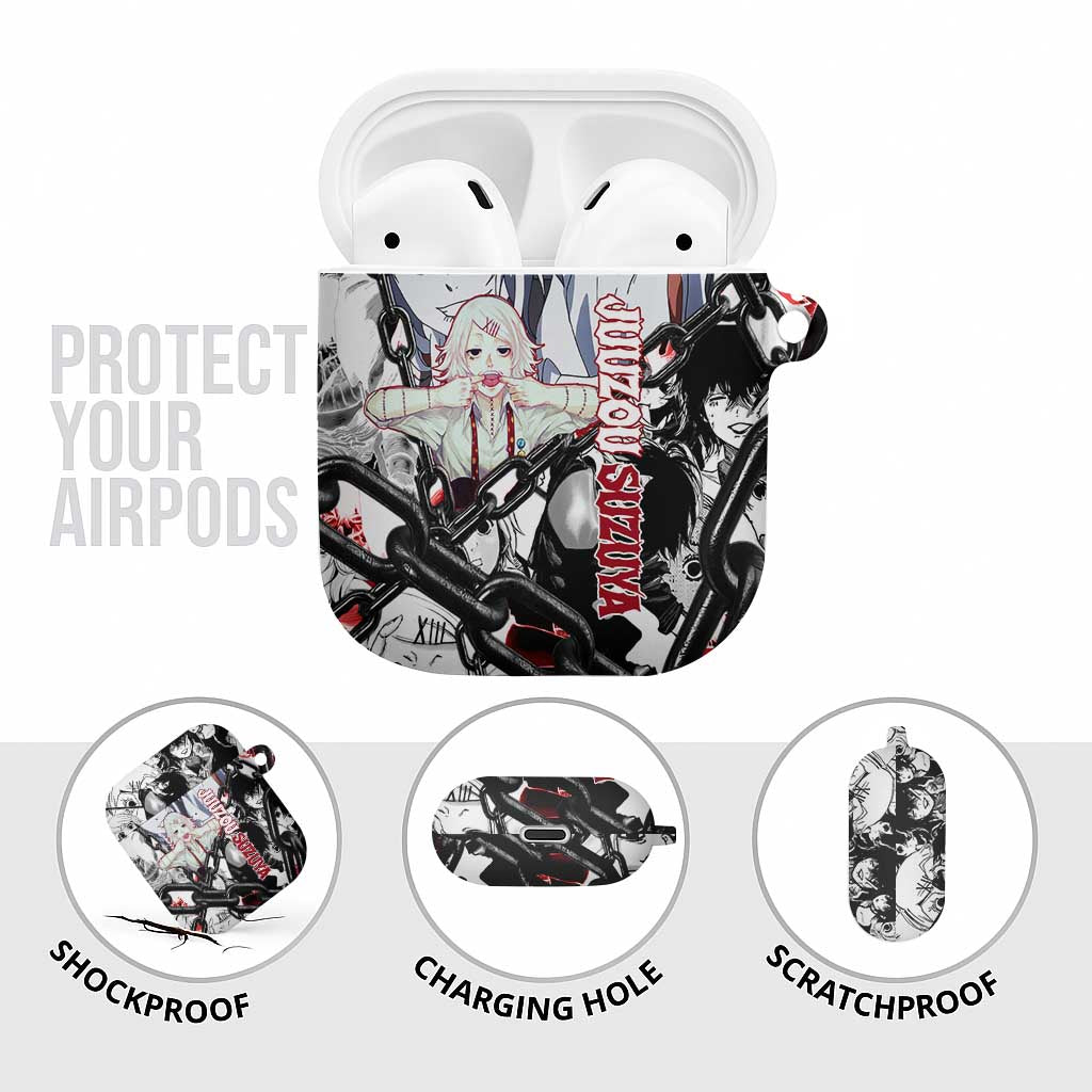 Juuzou Suzuya Tokyo Ghoul Black and White Manga Style Design AirPods Case with Red Accents and Chain Weapon Motif - The Mazicc