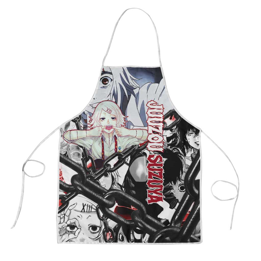 Juuzou Suzuya Tokyo Ghoul Black and White Manga Style Design Apron with Red Accents and Chain Weapon Motif - The Mazicc