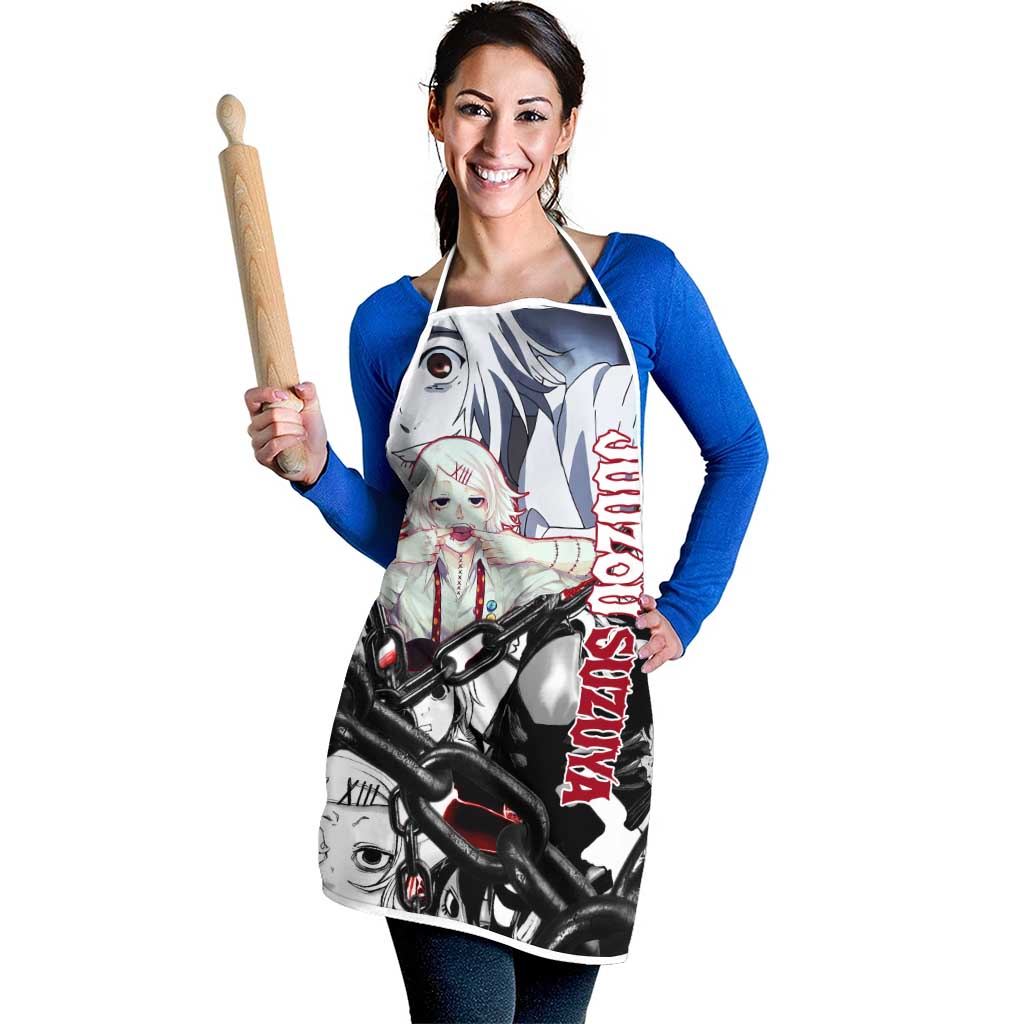 Juuzou Suzuya Tokyo Ghoul Black and White Manga Style Design Apron with Red Accents and Chain Weapon Motif - The Mazicc