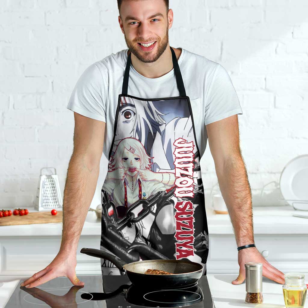 Juuzou Suzuya Tokyo Ghoul Black and White Manga Style Design Apron with Red Accents and Chain Weapon Motif - The Mazicc