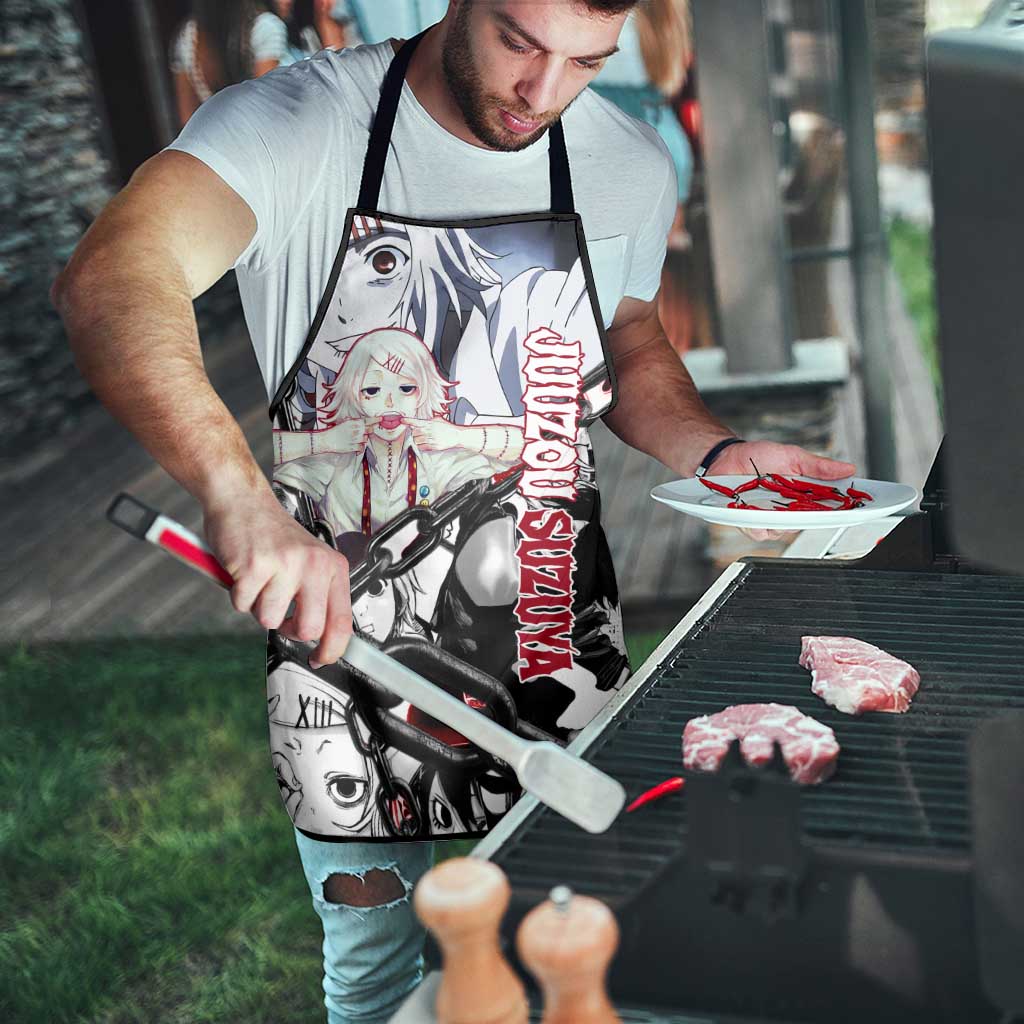 Juuzou Suzuya Tokyo Ghoul Black and White Manga Style Design Apron with Red Accents and Chain Weapon Motif - The Mazicc
