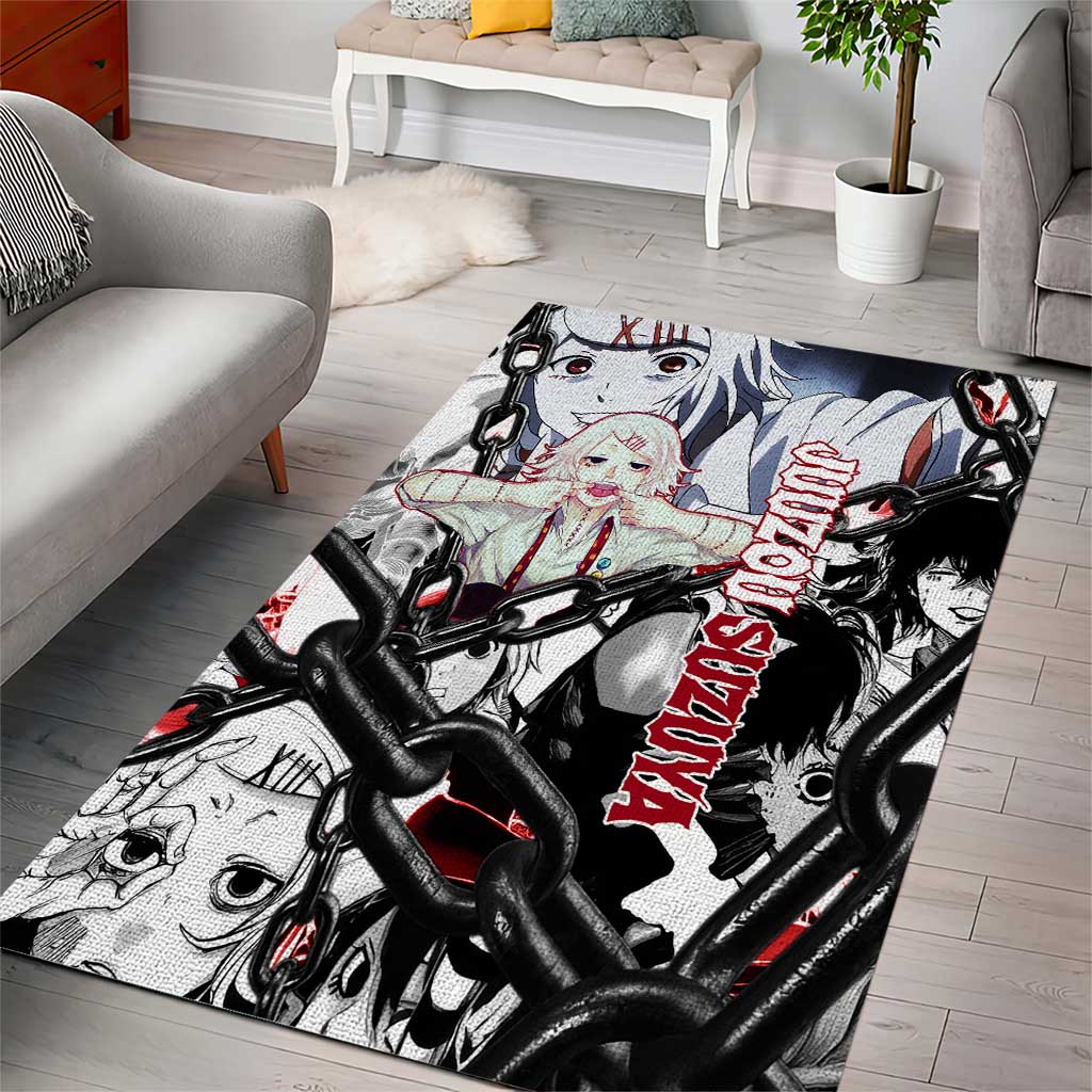 Juuzou Suzuya Tokyo Ghoul Black and White Manga Style Design Area Rug with Red Accents and Chain Weapon Motif - The Mazicc