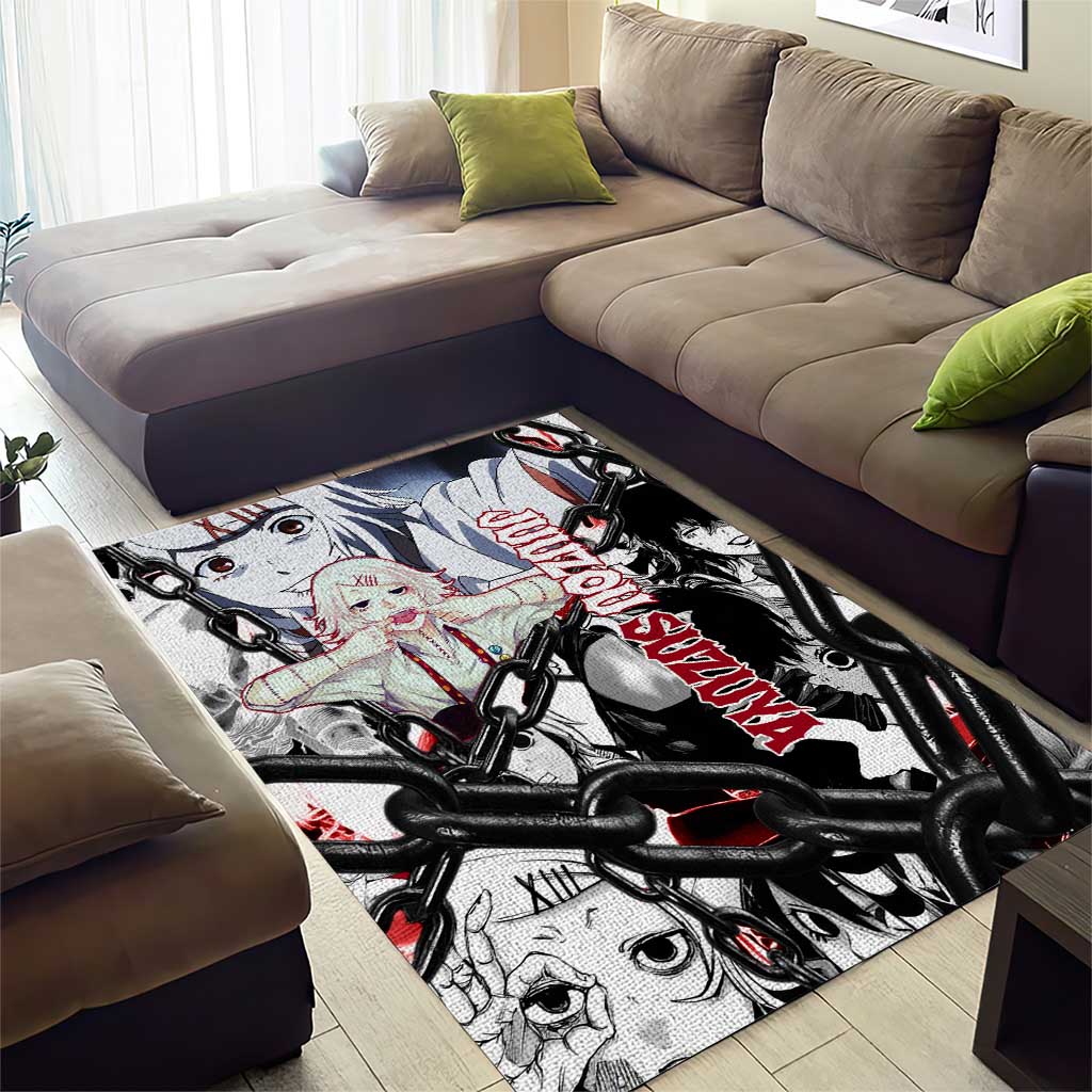 Juuzou Suzuya Tokyo Ghoul Black and White Manga Style Design Area Rug with Red Accents and Chain Weapon Motif - The Mazicc