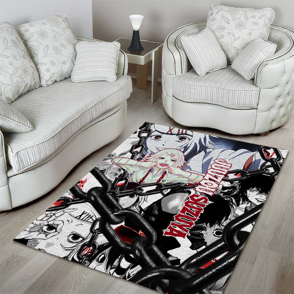 Juuzou Suzuya Tokyo Ghoul Black and White Manga Style Design Area Rug with Red Accents and Chain Weapon Motif - The Mazicc