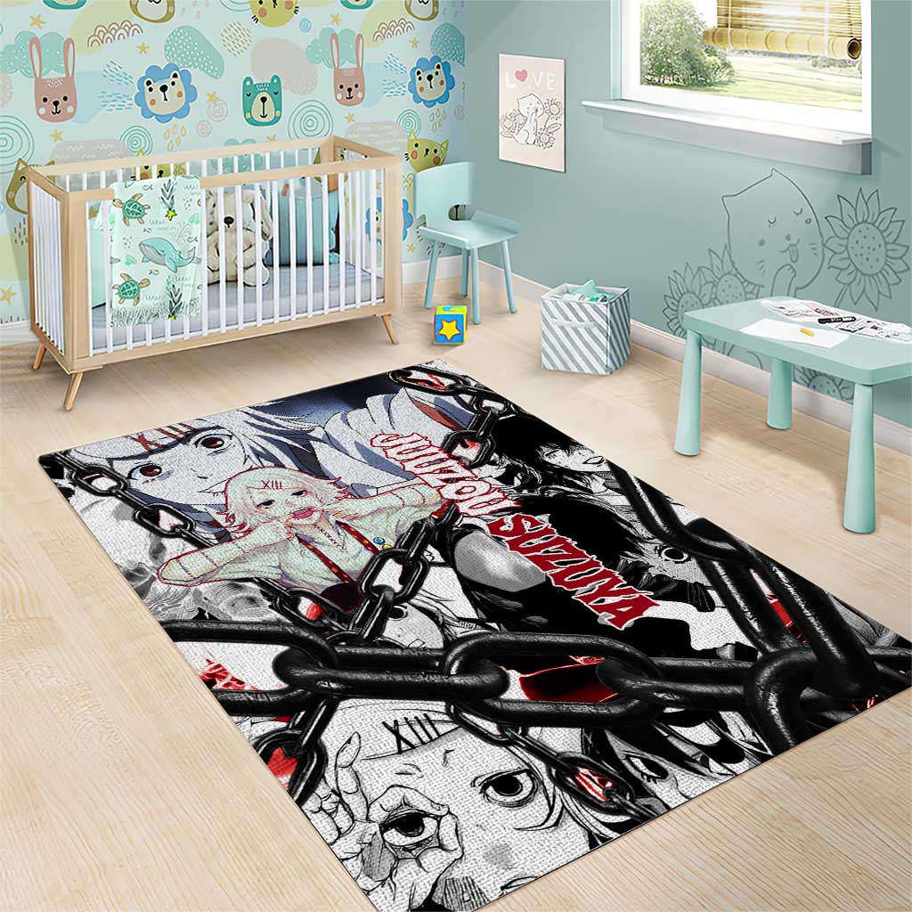 Juuzou Suzuya Tokyo Ghoul Black and White Manga Style Design Area Rug with Red Accents and Chain Weapon Motif - The Mazicc