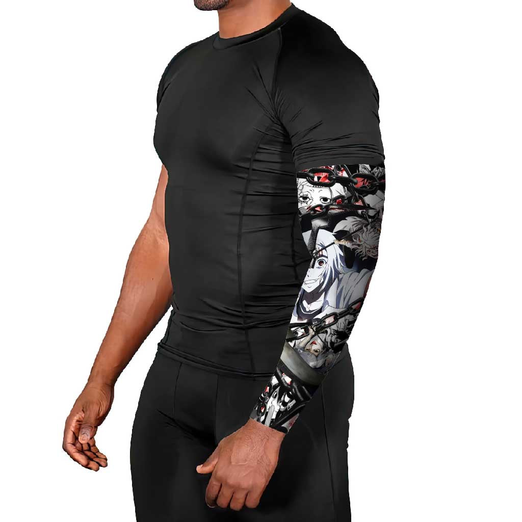 Juuzou Suzuya Tokyo Ghoul Black and White Manga Style Design Arm Sleeves with Red Accents and Chain Weapon Motif - The Mazicc