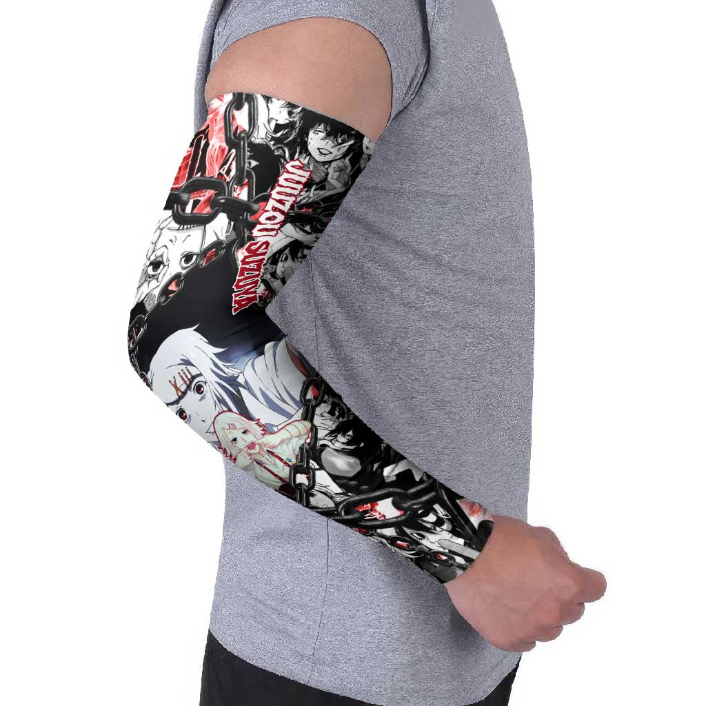 Juuzou Suzuya Tokyo Ghoul Black and White Manga Style Design Arm Sleeves with Red Accents and Chain Weapon Motif - The Mazicc