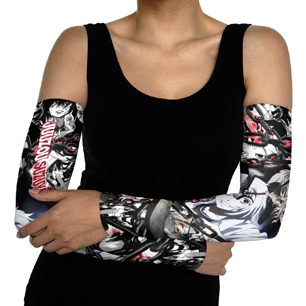 Juuzou Suzuya Tokyo Ghoul Black and White Manga Style Design Arm Sleeves with Red Accents and Chain Weapon Motif - The Mazicc