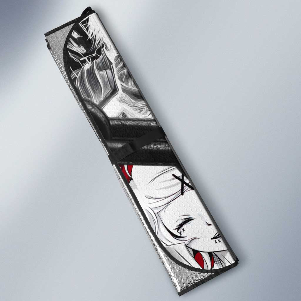 Juuzou Suzuya Tokyo Ghoul Black and White Manga Style Design Auto Sun Shade with Red Accents and Chain Weapon Motif - The Mazicc