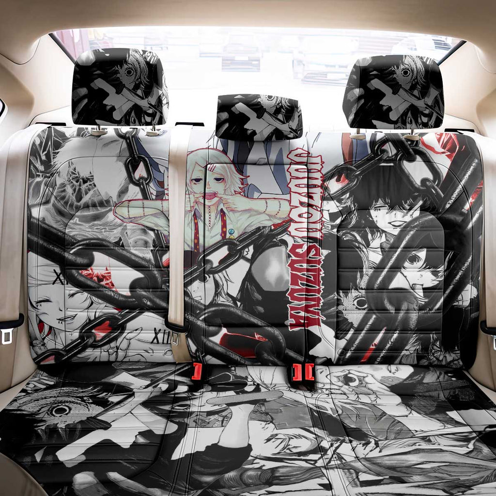 Juuzou Suzuya Tokyo Ghoul Black and White Manga Style Design Back Car Seat Cover with Red Accents and Chain Weapon Motif - The Mazicc