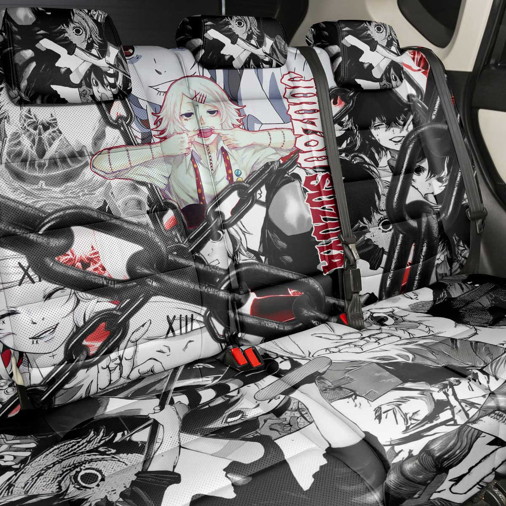 Juuzou Suzuya Tokyo Ghoul Black and White Manga Style Design Back Car Seat Cover with Red Accents and Chain Weapon Motif - The Mazicc