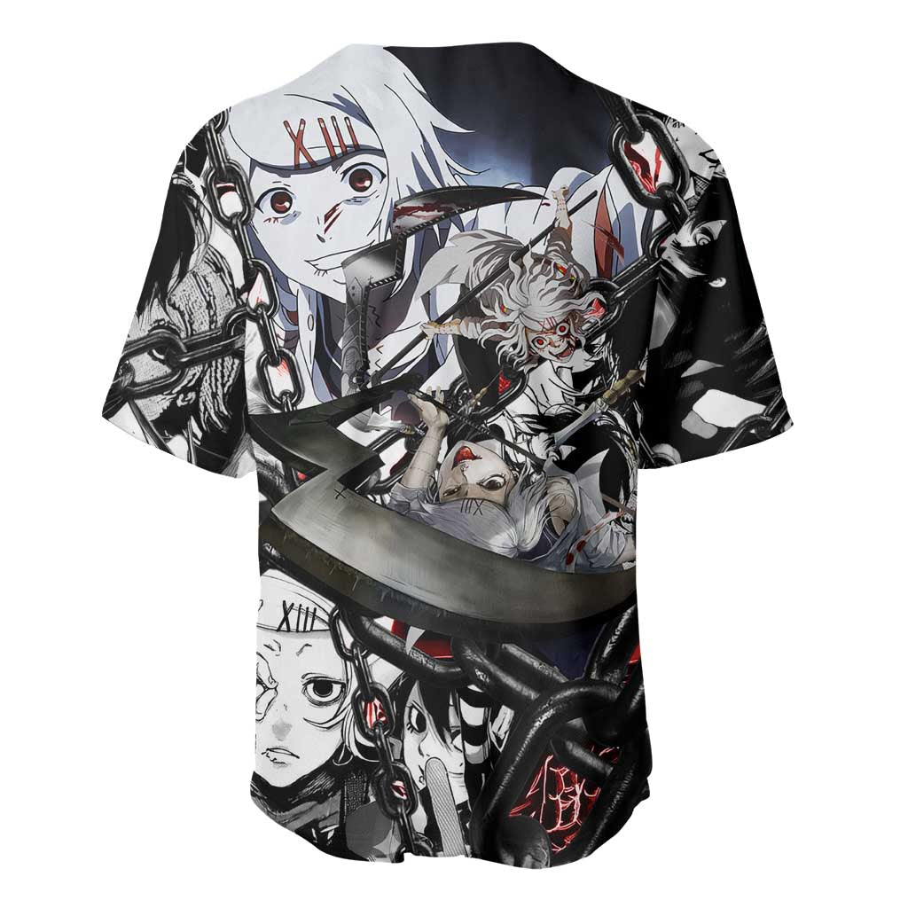 Juuzou Suzuya Tokyo Ghoul Black and White Manga Style Design Baseball Jersey with Red Accents and Chain Weapon Motif - The Mazicc