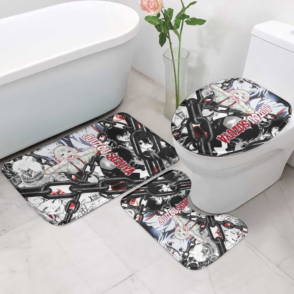 Juuzou Suzuya Tokyo Ghoul Black and White Manga Style Design Bathroom Set with Red Accents and Chain Weapon Motif - The Mazicc