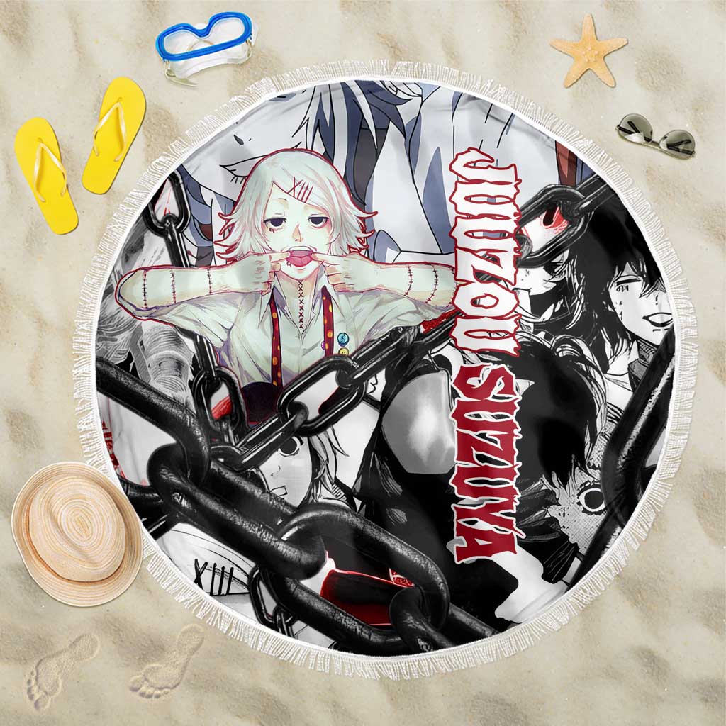 Juuzou Suzuya Tokyo Ghoul Black and White Manga Style Design Beach Blanket with Red Accents and Chain Weapon Motif - The Mazicc