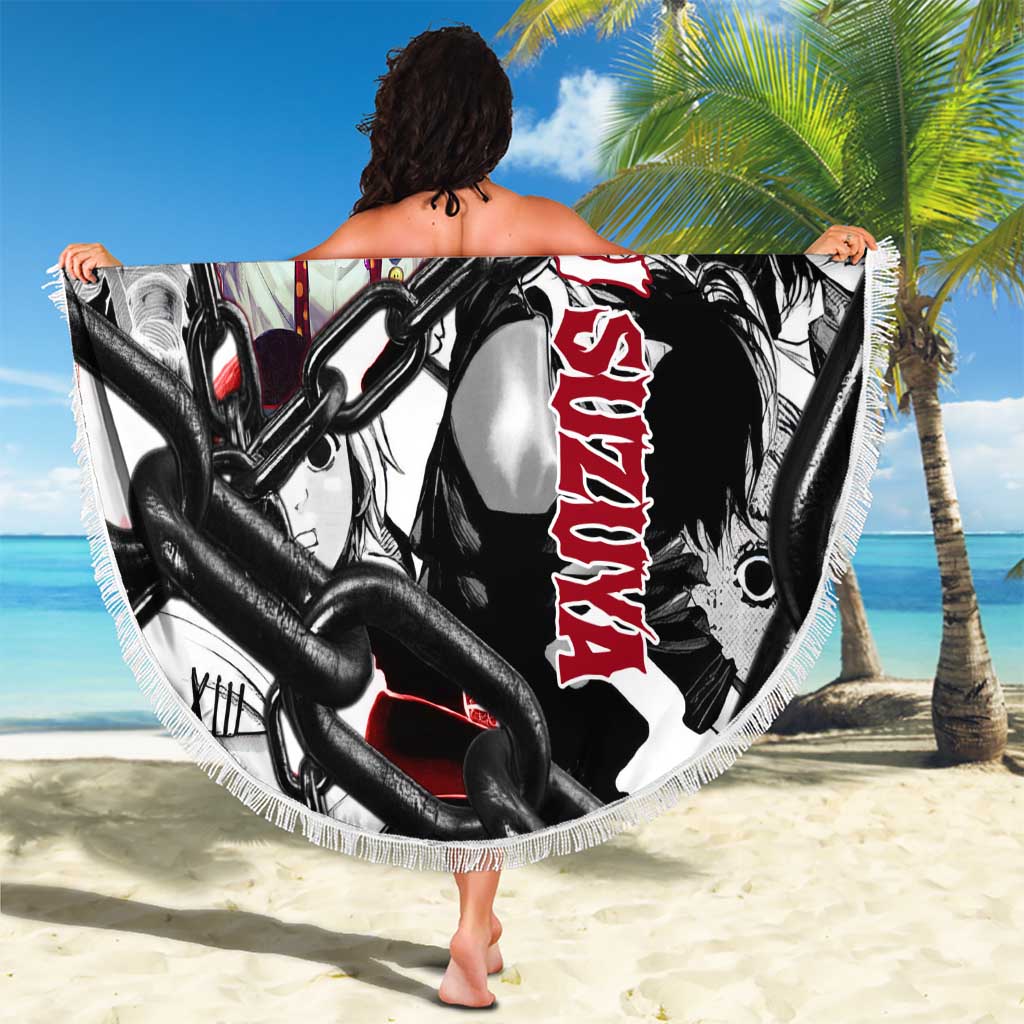 Juuzou Suzuya Tokyo Ghoul Black and White Manga Style Design Beach Blanket with Red Accents and Chain Weapon Motif - The Mazicc