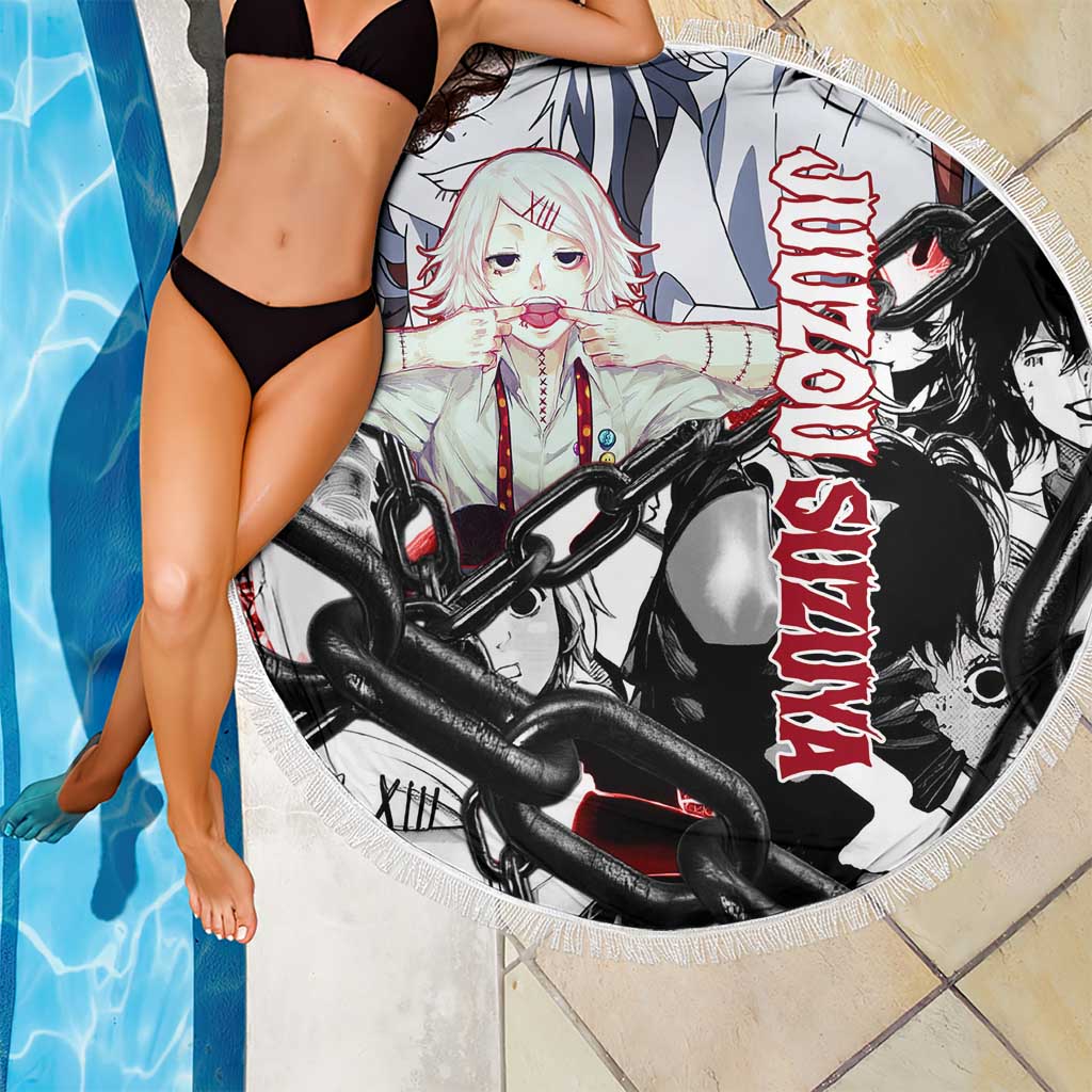 Juuzou Suzuya Tokyo Ghoul Black and White Manga Style Design Beach Blanket with Red Accents and Chain Weapon Motif - The Mazicc