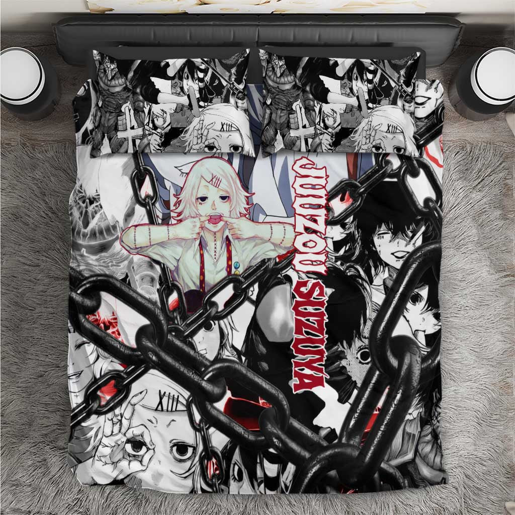 Juuzou Suzuya Tokyo Ghoul Black and White Manga Style Design Bedding Set with Red Accents and Chain Weapon Motif - The Mazicc
