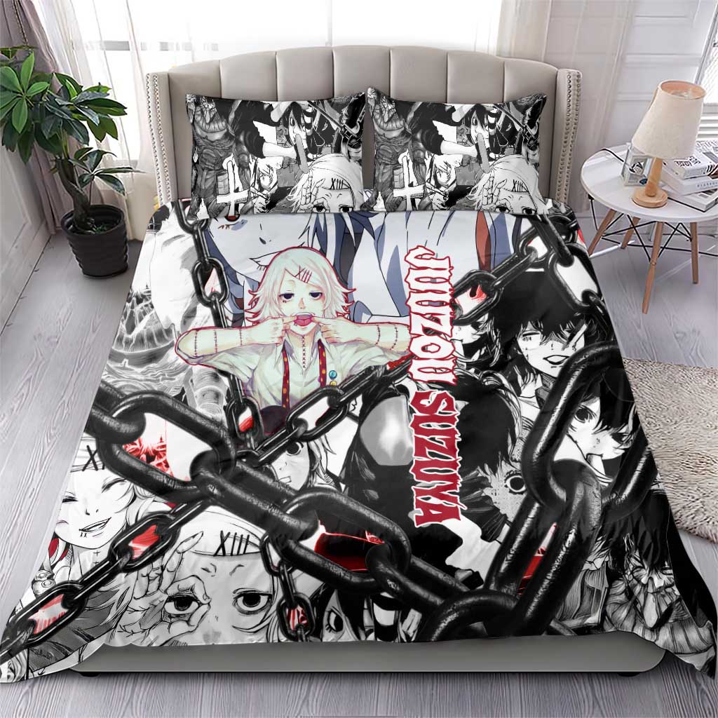 Juuzou Suzuya Tokyo Ghoul Black and White Manga Style Design Bedding Set with Red Accents and Chain Weapon Motif - The Mazicc