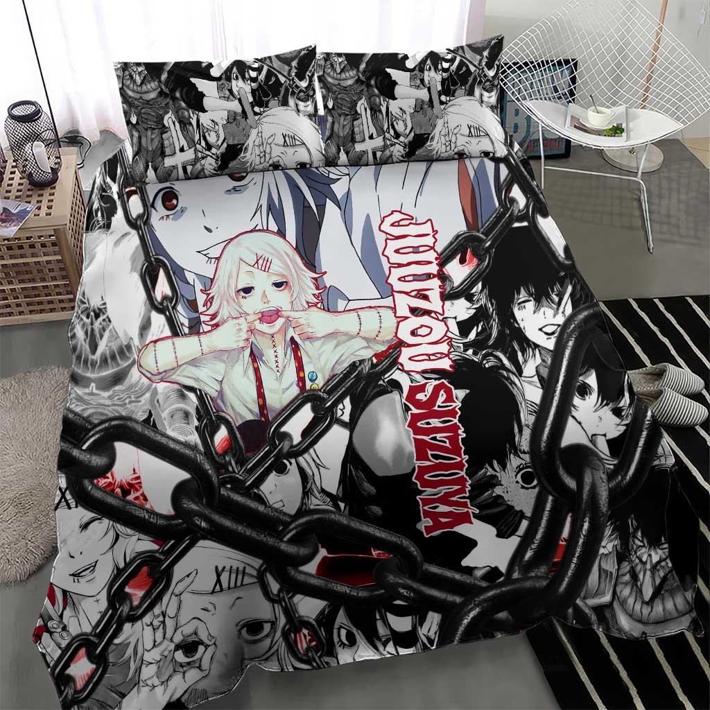 Juuzou Suzuya Tokyo Ghoul Black and White Manga Style Design Bedding Set with Red Accents and Chain Weapon Motif - The Mazicc