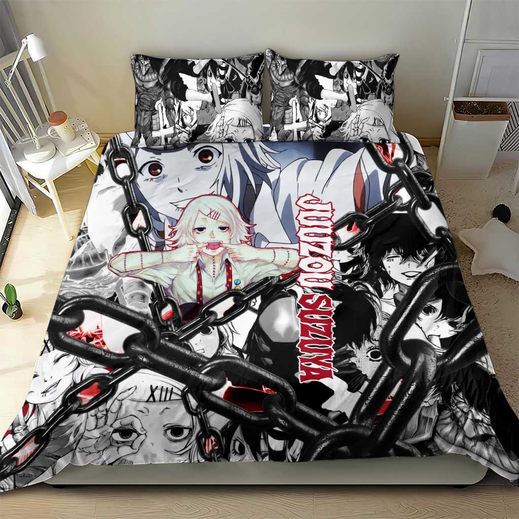 Juuzou Suzuya Tokyo Ghoul Black and White Manga Style Design Bedding Set with Red Accents and Chain Weapon Motif - The Mazicc