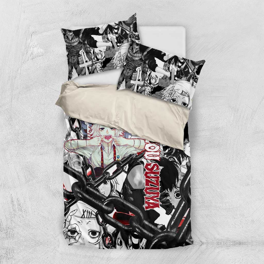 Juuzou Suzuya Tokyo Ghoul Black and White Manga Style Design Bedding Set with Red Accents and Chain Weapon Motif - The Mazicc