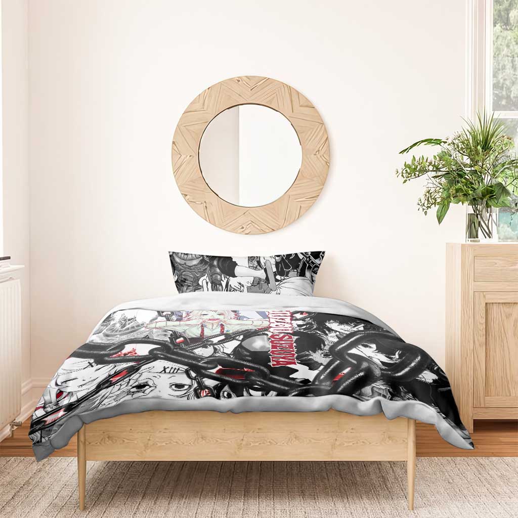 Juuzou Suzuya Tokyo Ghoul Black and White Manga Style Design Bedding Set with Red Accents and Chain Weapon Motif - The Mazicc