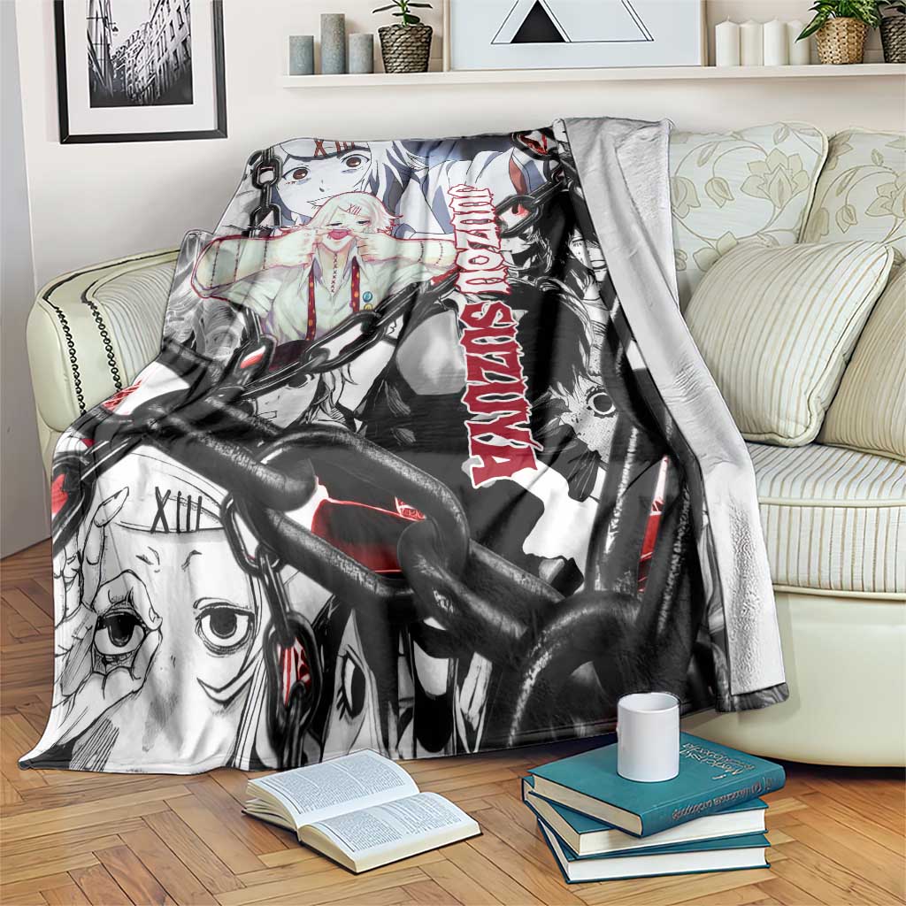 Juuzou Suzuya Tokyo Ghoul Black and White Manga Style Design Blanket with Red Accents and Chain Weapon Motif - The Mazicc