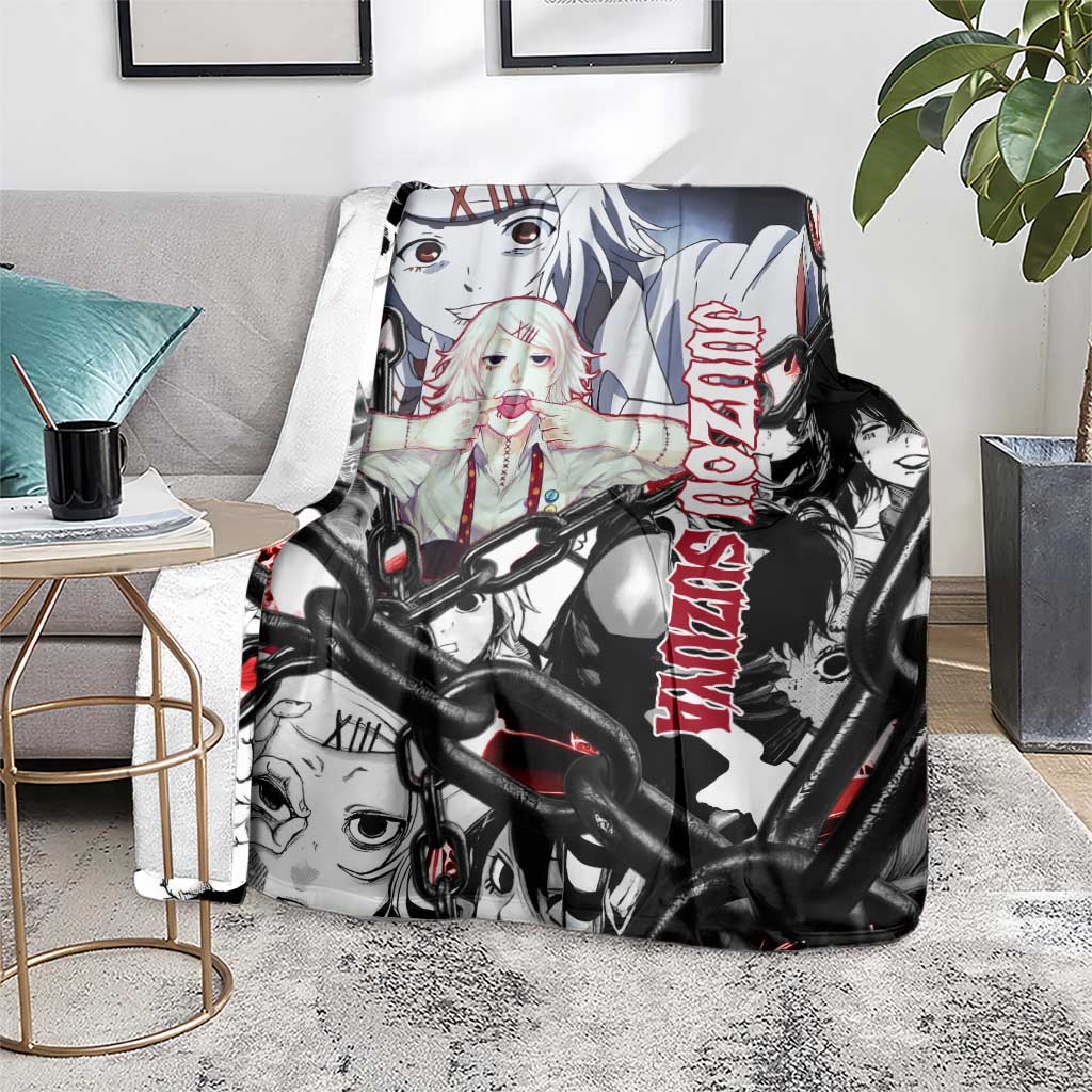 Juuzou Suzuya Tokyo Ghoul Black and White Manga Style Design Blanket with Red Accents and Chain Weapon Motif - The Mazicc