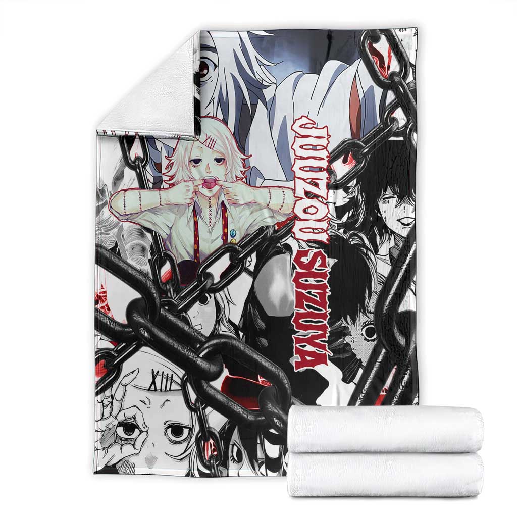 Juuzou Suzuya Tokyo Ghoul Black and White Manga Style Design Blanket with Red Accents and Chain Weapon Motif - The Mazicc