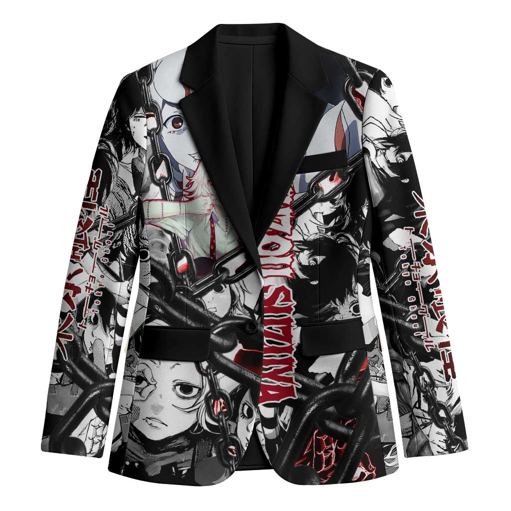 Juuzou Suzuya Tokyo Ghoul Black and White Manga Style Design Blazer with Red Accents and Chain Weapon Motif - The Mazicc