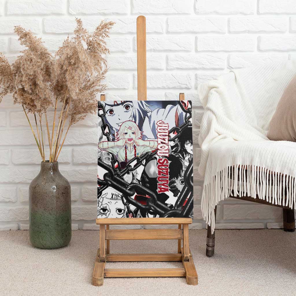 Juuzou Suzuya Tokyo Ghoul Black and White Manga Style Design Canvas Wall Art with Red Accents and Chain Weapon Motif - The Mazicc