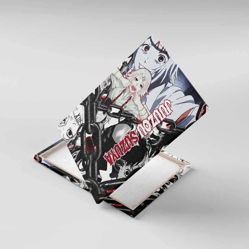 Juuzou Suzuya Tokyo Ghoul Black and White Manga Style Design Canvas Wall Art with Red Accents and Chain Weapon Motif - The Mazicc