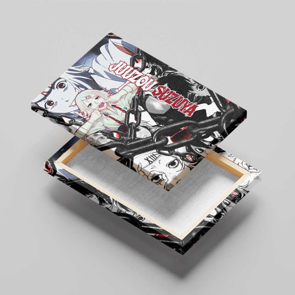 Juuzou Suzuya Tokyo Ghoul Black and White Manga Style Design Canvas Wall Art with Red Accents and Chain Weapon Motif - The Mazicc