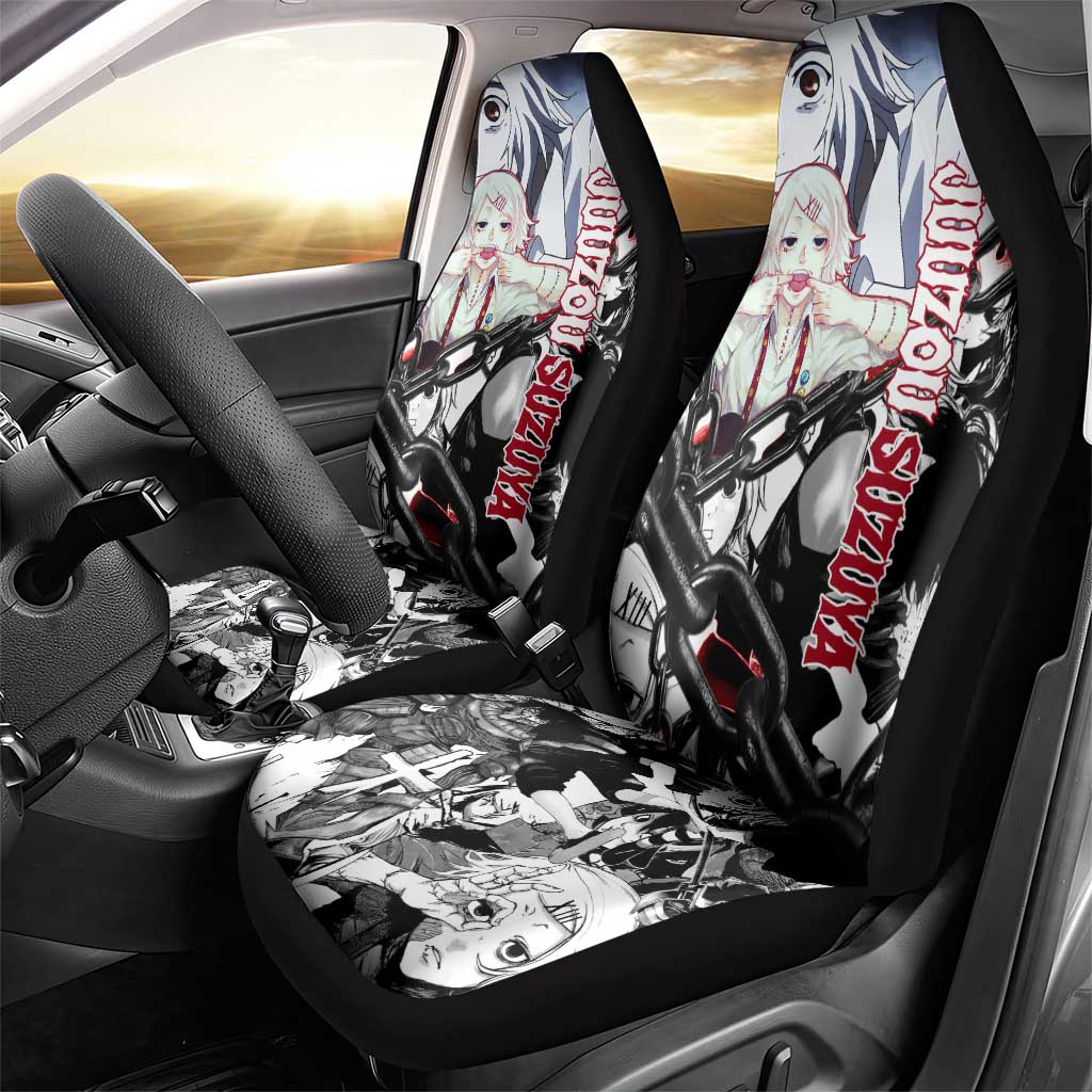 Juuzou Suzuya Tokyo Ghoul Black and White Manga Style Design Car Seat Cover with Red Accents and Chain Weapon Motif - The Mazicc