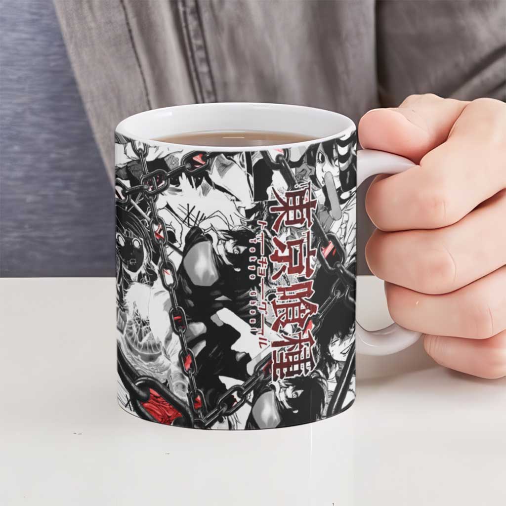 Juuzou Suzuya Tokyo Ghoul Black and White Manga Style Design Ceramic Mug with Red Accents and Chain Weapon Motif - The Mazicc