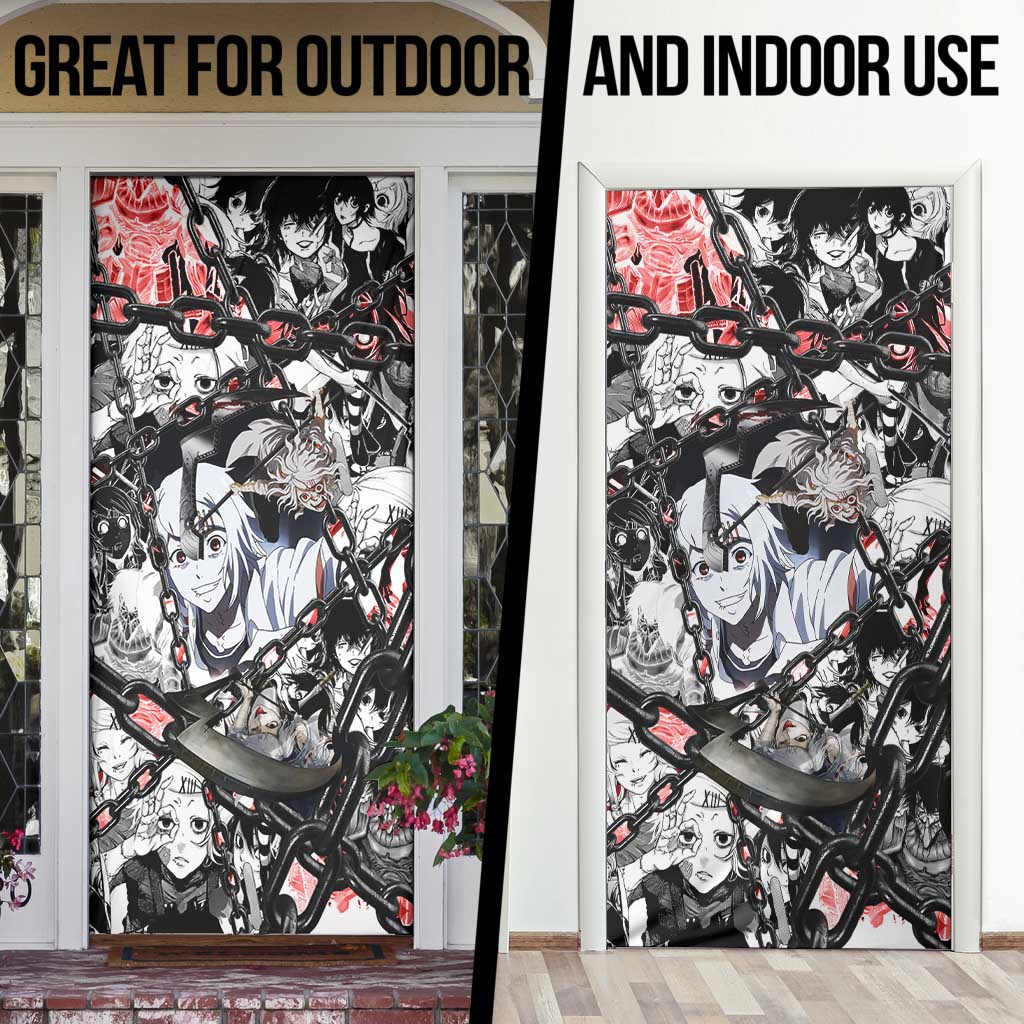 Juuzou Suzuya Tokyo Ghoul Black and White Manga Style Design Door Cover with Red Accents and Chain Weapon Motif - The Mazicc