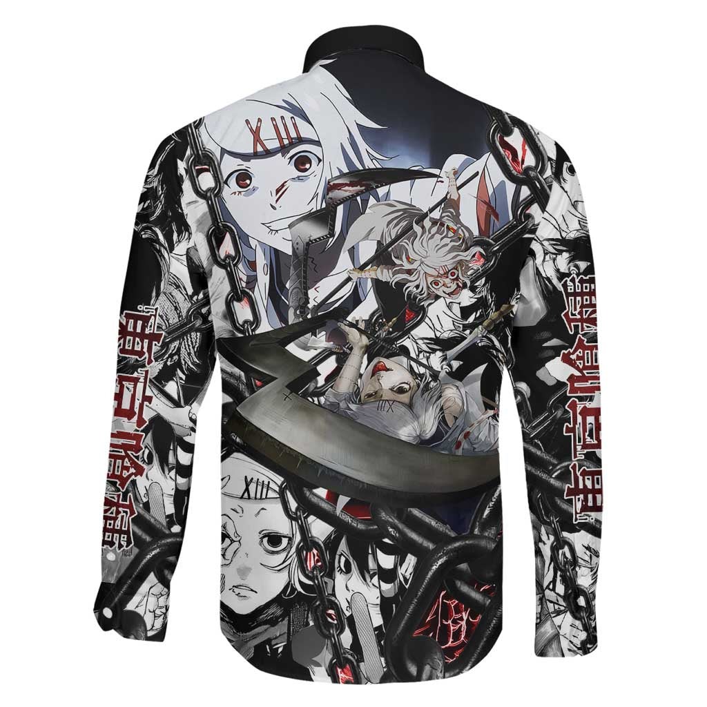 Juuzou Suzuya Tokyo Ghoul Black and White Manga Style Design Family Matching Mermaid Dress and Hawaiian Shirt with Red Accents and Chain Weapon Motif