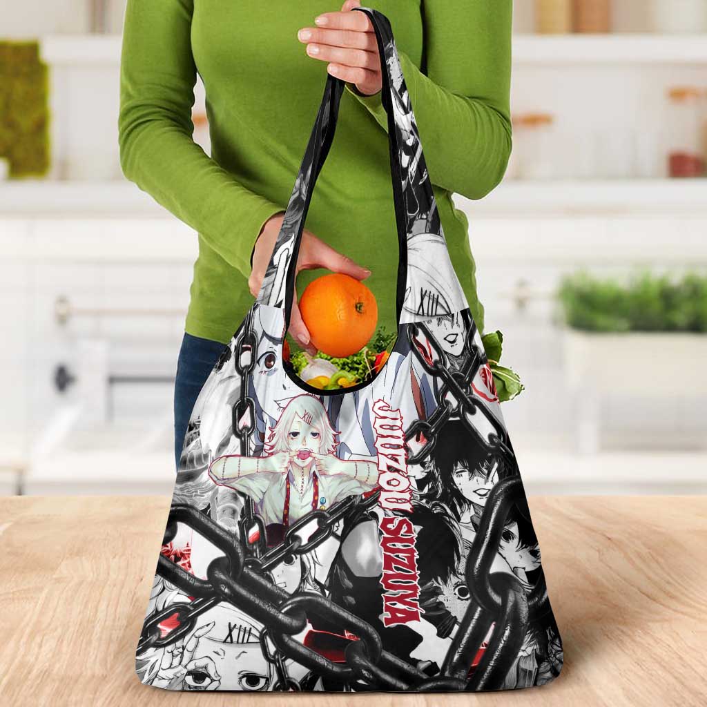 Juuzou Suzuya Tokyo Ghoul Black and White Manga Style Design Grocery Bag with Red Accents and Chain Weapon Motif - The Mazicc