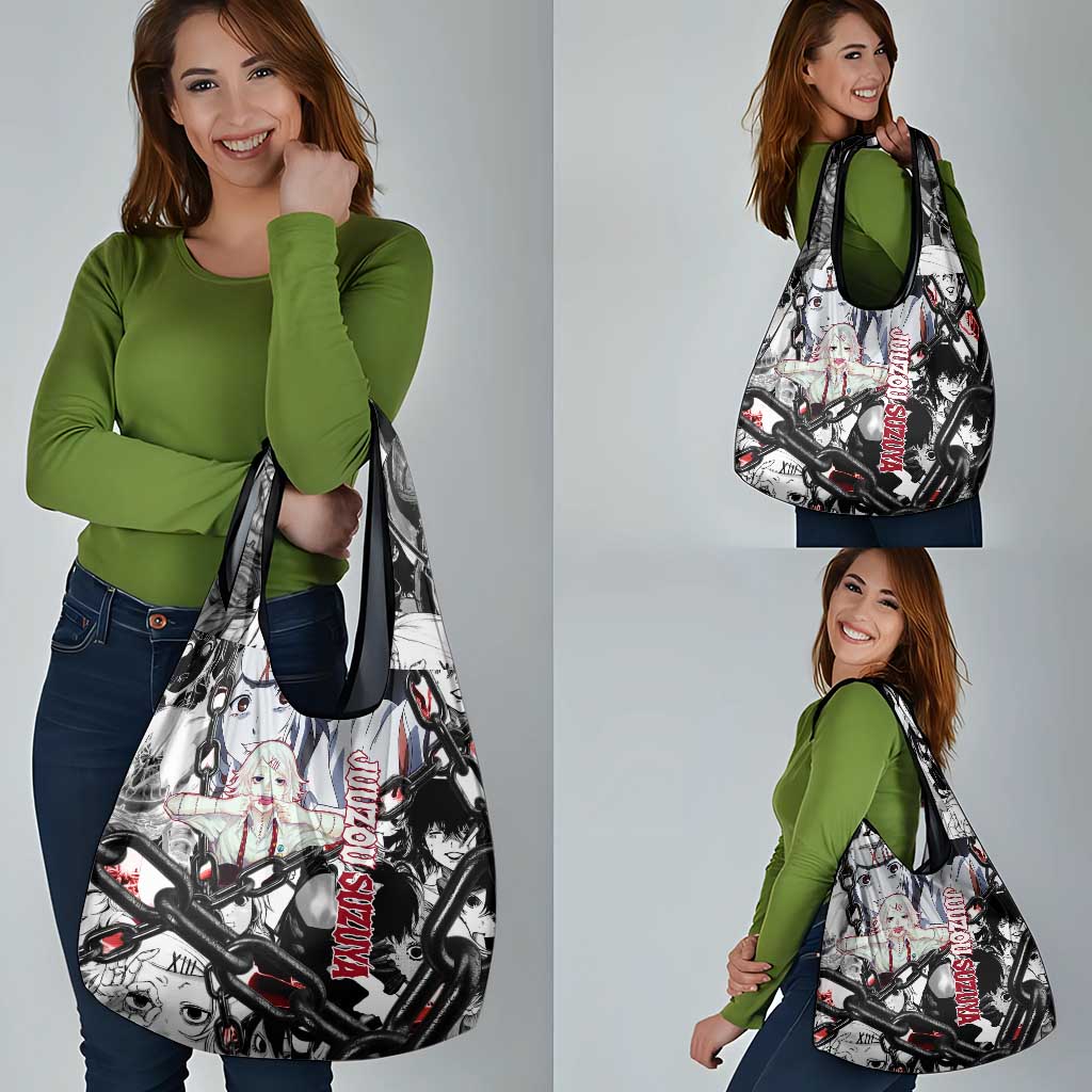 Juuzou Suzuya Tokyo Ghoul Black and White Manga Style Design Grocery Bag with Red Accents and Chain Weapon Motif - The Mazicc