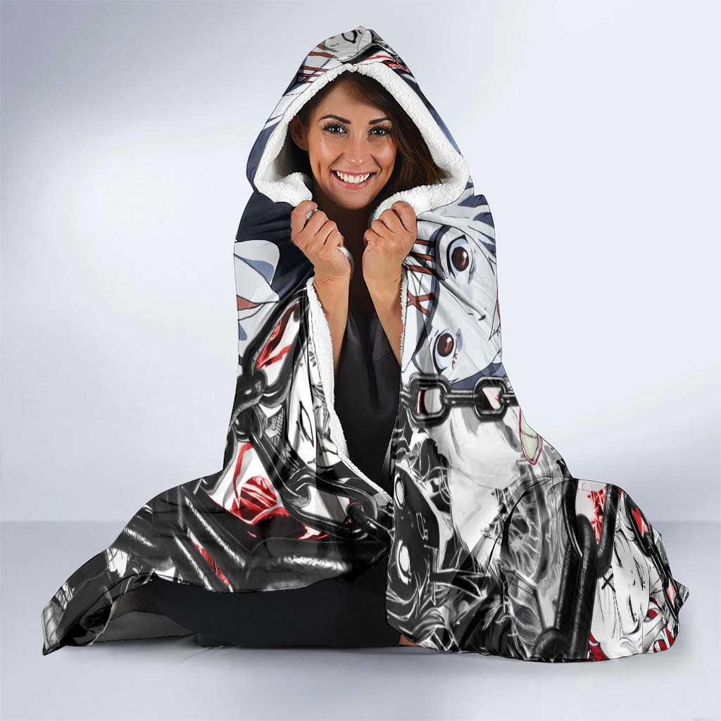 Juuzou Suzuya Tokyo Ghoul Black and White Manga Style Design Hooded Blanket with Red Accents and Chain Weapon Motif - The Mazicc