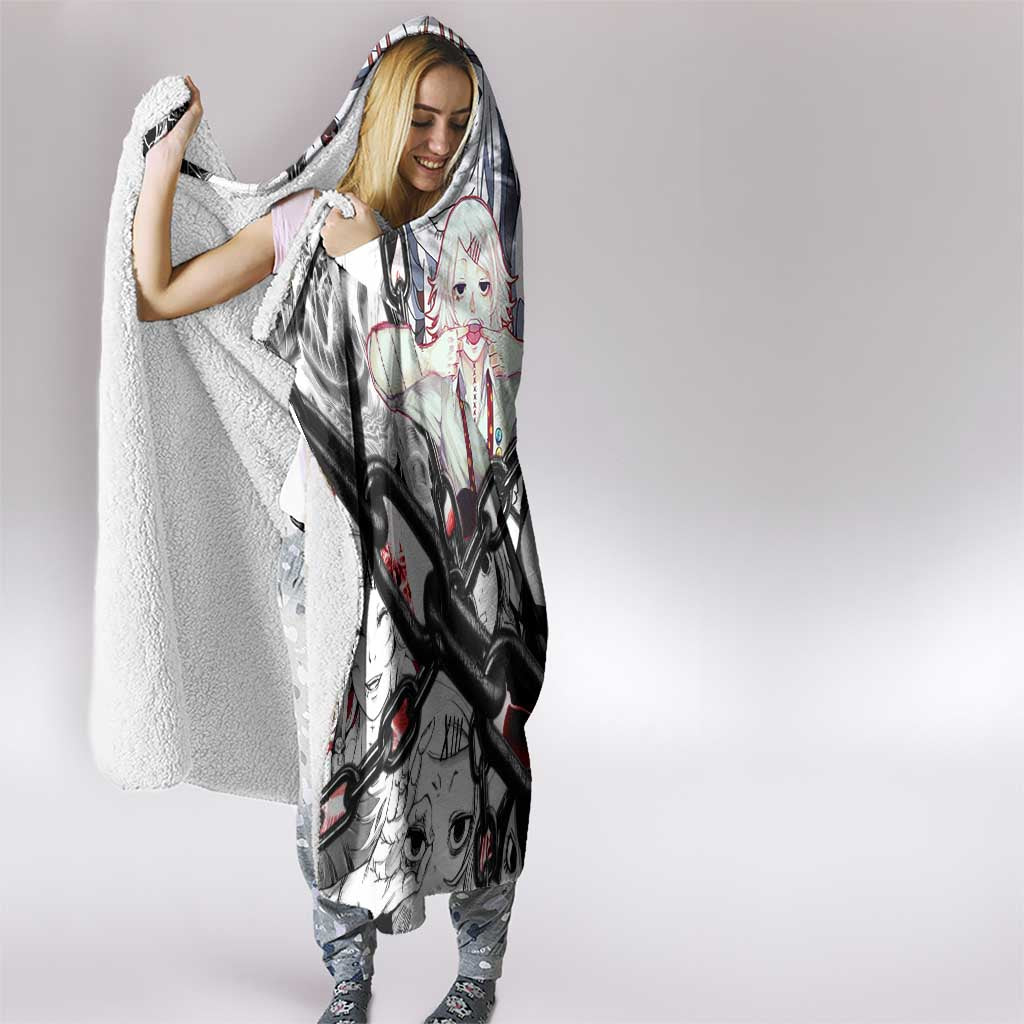 Juuzou Suzuya Tokyo Ghoul Black and White Manga Style Design Hooded Blanket with Red Accents and Chain Weapon Motif - The Mazicc