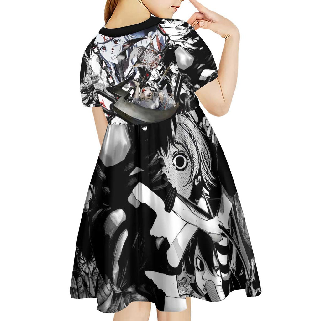 Juuzou Suzuya Tokyo Ghoul Black and White Manga Style Design Kid Short Sleeve Dress with Red Accents and Chain Weapon Motif - The Mazicc